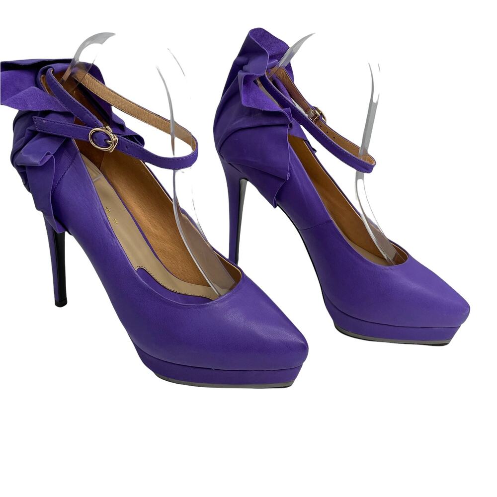 Bella Belle Purple Ankle Strap Platform Ruffle Back Party Stiletto Heels 9 - Picture 2 of 11